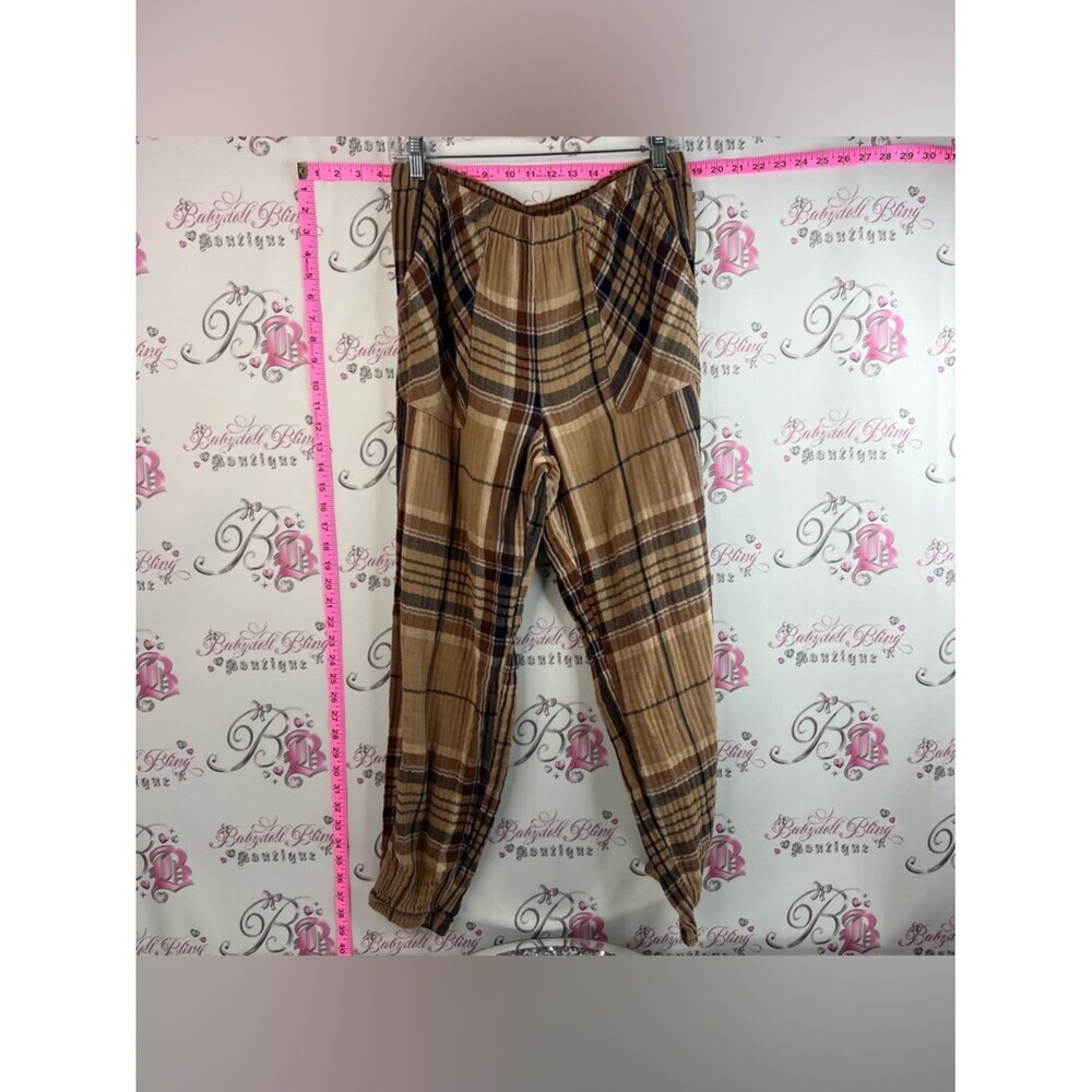 aerie pants joggers checker print light beige Brown Plaid Joggers regular